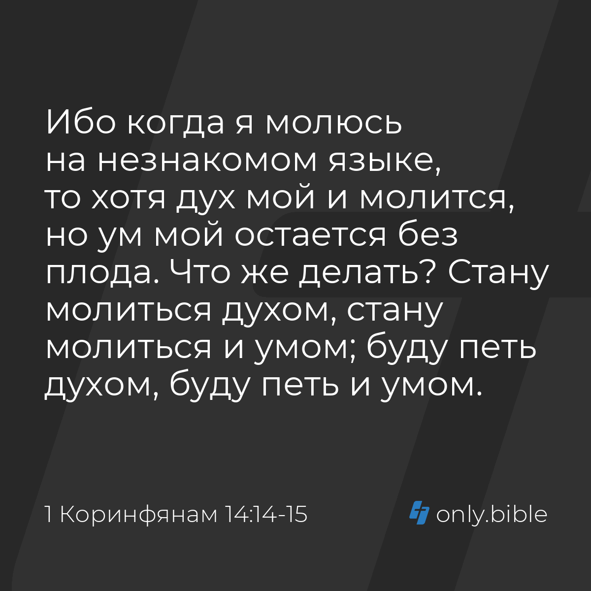 1 Коринфянам 14:14-15 / Русский синодальный перевод (Юбилейное издание) |  Библия Онлайн