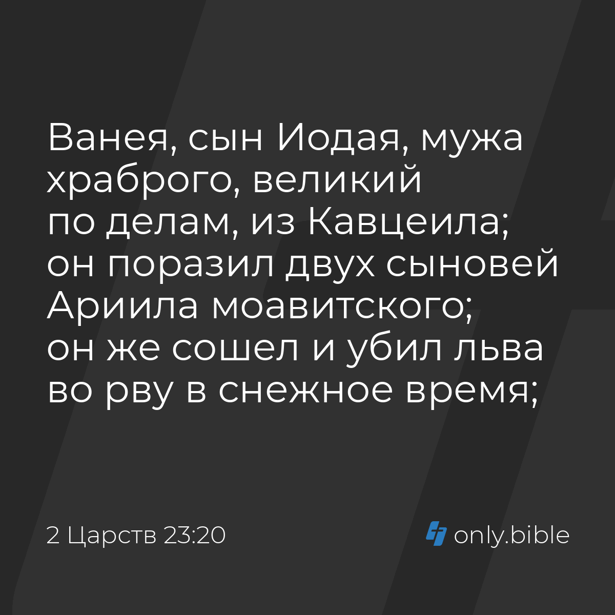 2 Царств 23:20 / Русский синодальный перевод (Юбилейное издание) | Библия  Онлайн