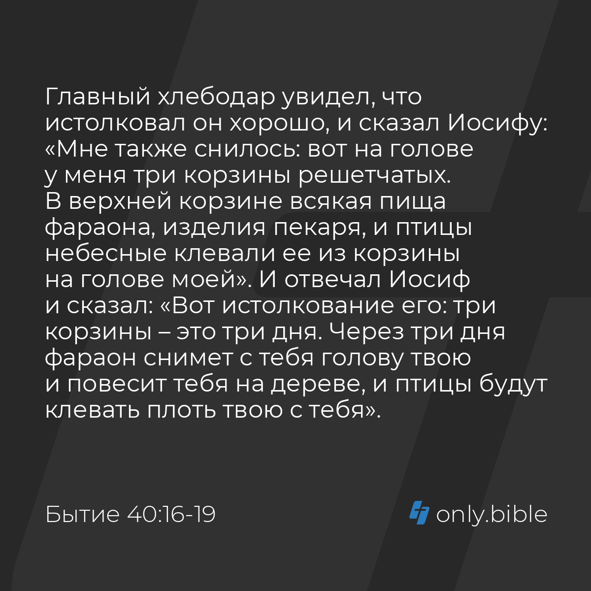 Бытие 40:16-19 / Русский синодальный перевод (Юбилейное издание) | Библия  Онлайн