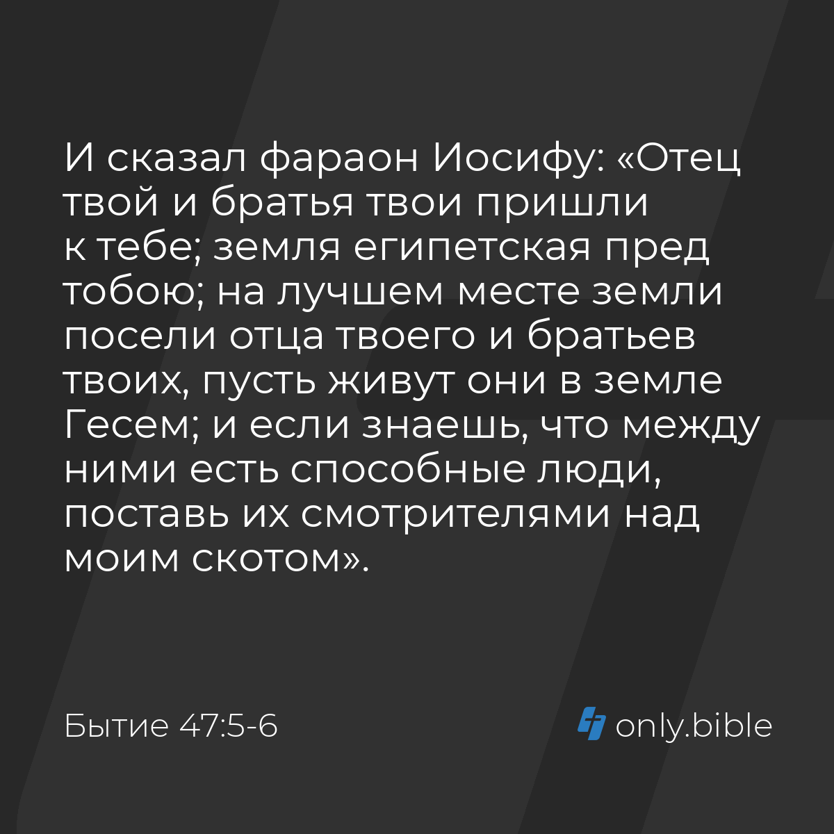 Бытие 47:5-6 / Русский синодальный перевод (Юбилейное издание) | Библия  Онлайн