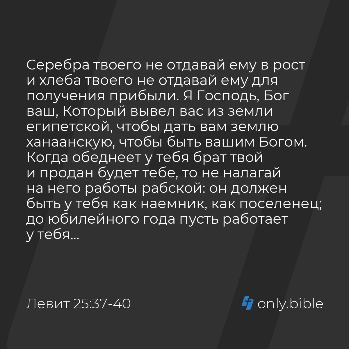 Левит 25:37-43 / Русский синодальный перевод (Юбилейное издание) | Библия  Онлайн